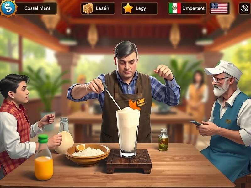 Lassi Champion S Glory gameplay screenshot showing a player mixing ingredients